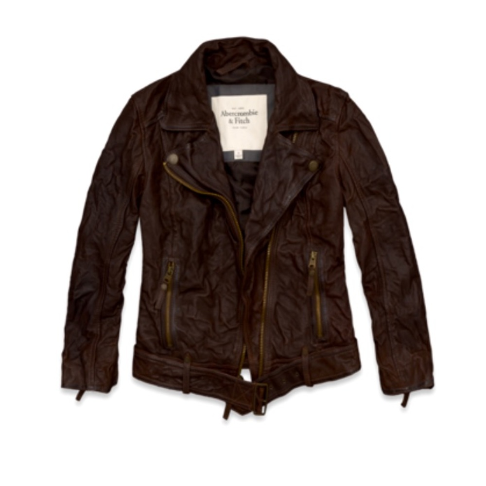 GENUINE leather ABERCROMBIE and FITCH Julia cropped full zip bomber jacket M
